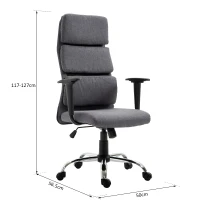 Homcom Fotoliu de Birou Rotativ cu Spatar Inalt Reglabil in Tesatura, Gri, 50x56.5x117-127cm(m-3)