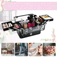HOMCOM Valiza Make Up Profesionala cu Truse Detasabile Rama din Aluminiu 30x18.5x22cm(m-4)