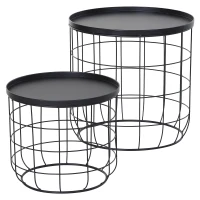 Outsunny Set 2 Piese Masuta de Cafea din Metal Negru , Φ50x50cm & Φ41.5x35.5cm(m-1)