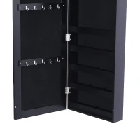 HOMCOM Dulap Bijuterii pentru Perete cu Oglindă din Lemn MDF, Negru,37x9.5x121cm(m-9)