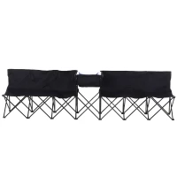 Outsuny Scaun Bancuta pentru Camping Pliabila 6 Locuri Negru 306cm x 48cm x82cm(m-3)