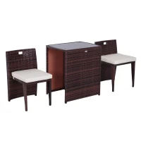Outsunny Set Mobilier pentru Grădină din Poly Ratan și Fier 3buc Set Masă și Scaune pentru Grădină Maro și Bej(m-1)