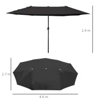 Outsunny Umbrela de Soare Dubla de Gradina cu Deschidere prevazuta cu Manivela, Otel si Poliester, 460x270x240cm, Negru(m-3)