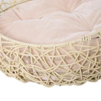 PawHut Pat pentru Pisici din Rattan cu Perna din Lin si Bumbac Bej Ф56 x 35 cm(m-8)