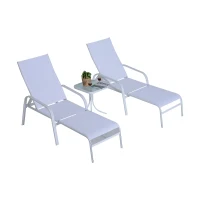 Outsunny Set 2 Sezlonguri Scaun in Textilen cu Masa, Crem(m-1)