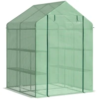 Outsunny Sera de gradina cu rafturi, protectie din PE si usa care se ruleaza, 143L x 138l x 190H cm, verde(m-1)