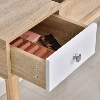 HOMCOM Set masuta de toaleta cu oglinda glisanta scaun tapitat2 sertare 5 compartimente culoarea lemnului(m-7)