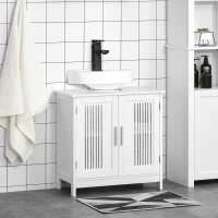 kleankin Dulapior de Baie sub Lavoar cu 2 Usi din MDF cu Economisire de Spatiu cu Etajere Reglabile 60x30x60cm Alb(m-2)