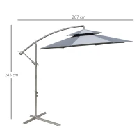 Outsunny Parasolar de gradina de 2.7m cu maner de reglare, parasolar cu nivel dublu si baza pentru exterior, umbrela de soare suspendata, Gri inchis(m-3)