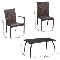 Outsunny Set Mobilier Rattan Masa de Pranz in Sticla cu 6 Scaune, Maro(m-3)