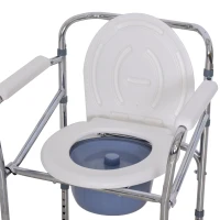 Homcom Scaun Comfortabil WC Pliabil cu 4 Roti Tava Detasabila si Inaltime Reglabila(m-5)
