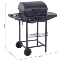 Outsunny Barbecue pe Gaz cu 2 Grilaje Raft Lateral si Capac in Metal Negru(m-2)
