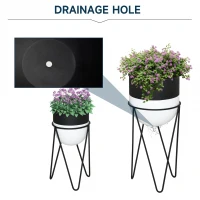 Outsunny Ghiveci set 2 bucati cu suport metalic pentru amenajarea spatiilor interioare si exterioare negru(m-5)
