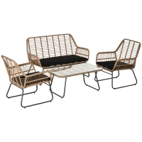Outsunny Set de canapele pentru veranda, din ratan, cu 4 piese, Natural