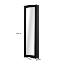 HOMCOM Dulap Bijuterii pentru Perete cu Oglindă din Lemn MDF, Negru,37x9.5x121cm(m-3)