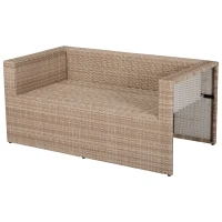 Outsunny Mobilier Gradina Set 6 Piese pentru Exterior cu Canapea 2 Fotolii 2 Pufuri si Masuta Kaki si Bej(m-8)