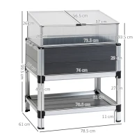 Outsunny Jardiniera inaltata cu mini sera din policarbonat si raft inferior din aluminiu si PVC, gri(m-2)