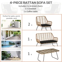 Outsunny Set de canapele pentru veranda, din ratan, cu 4 piese, Natural(m-4)