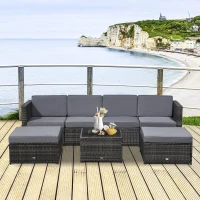 Outsunny Set din 7 Piese Living pentru exterior din Rattan , Gri(m-2)