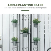 Outsunny Suport vertical pentru plante, pliabil cu 5 ghivece pentru exterior, din metal, 82x12.5x150cm, negru(m-4)