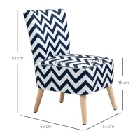 HOMCOM Scaun Capitonat cu Motive Ondulate din Lemn pentru Sufragerie si Bucatarie Alb si Albastru, 51x62x81cm(m-3)