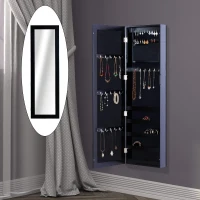 HOMCOM Dulap Bijuterii pentru Perete cu Oglindă din Lemn MDF, Negru,37x9.5x121cm(m-6)