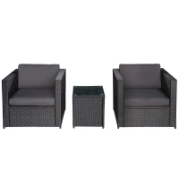 Outsunny Set Mobilier de Gradina Ratan PE de 3 Piese, 2 Fotolii de Exterior, Masuta si Perne, Negru(m-1)
