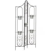 Outsunny Suport vertical pentru plante, pliabil cu 5 ghivece pentru exterior, din metal, 82x12.5x150cm, negru(m-1)