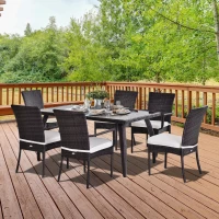 Outsunny Set Mobilier Rattan Masa de Pranz in Sticla cu 6 Scaune, Maro(m-9)