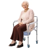 Homcom Scaun Comfortabil WC Pliabil cu 4 Roti Tava Detasabila si Inaltime Reglabila(m-2)