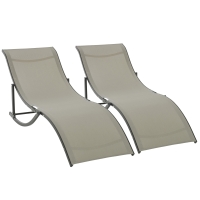 Outsunny Set 2 Sezlonguri de Gradina Pliabile, Sezlong pentru plaja din Aluminiu si Textilen, 61x165x63cm, negru si kaki