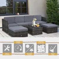 Outsunny Set din 7 Piese Living pentru exterior din Rattan , Gri(m-7)
