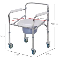 Homcom Scaun Comfortabil WC Pliabil cu 4 Roti Tava Detasabila si Inaltime Reglabila(m-3)