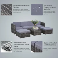 Outsunny Set din 7 Piese Living pentru exterior din Rattan , Gri(m-5)