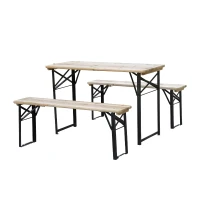 Outsunny Set de Bere 1 Masa 120x50cm 2 Banci 120x25cm din Lemn de Brad(m-1)