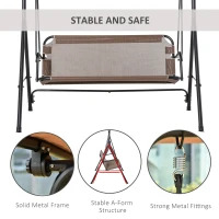 Outsunny Balansoar de Gradina/Terasa 3 Locuri cu Baldachin Reglabil din Metal si Textilen, 172x110x155 cm, Maro(m-5)