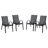 Outsunny Set cu 4 scaune cu cotiere, Scaune stivuibile pentru gradina, pentru veranda, balcon, exterior, Negru(m-1)
