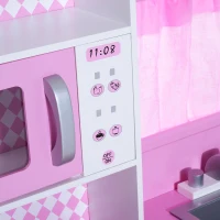HOMCOM Bucătărie Jucărie pentru Copii din Lemn cu Accesorii, Roz, 110x32.5x99.5cm(m-4)