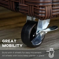 Outsunny Jardiniera inaltata din ratan sintetic cu 4 roti blocabile, 94.5x31x36cm Maro(m-6)