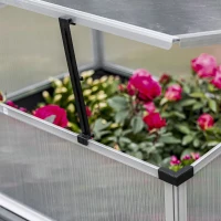 Outsunny Jardiniera inaltata cu mini sera din policarbonat si raft inferior din aluminiu si PVC, gri(m-7)