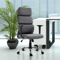 Homcom Fotoliu de Birou Rotativ cu Spatar Inalt Reglabil in Tesatura, Gri, 50x56.5x117-127cm(m-12)