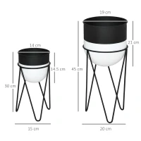 Outsunny Ghiveci set 2 bucati cu suport metalic pentru amenajarea spatiilor interioare si exterioare negru(m-3)