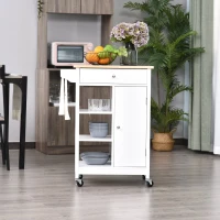 HOMCOM carucior bucatarie, din lemn, 66x39,5x86,5cm, alb(m-2)