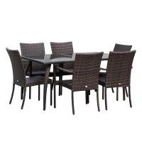 Outsunny Set Mobilier Rattan Masa de Pranz in Sticla cu 6 Scaune, Maro(m-6)