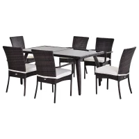 Outsunny Set Mobilier Rattan Masa de Pranz in Sticla cu 6 Scaune, Maro(m-8)