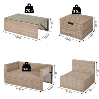 Outsunny Mobilier Gradina Set 6 Piese pentru Exterior cu Canapea 2 Fotolii 2 Pufuri si Masuta Kaki si Bej(m-2)