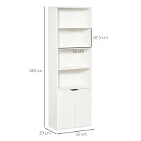 Homcom Biblioteca Alba 59×29×180 cm – 4 Etajere + Dulapior cu Usi(m-3)