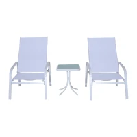 Outsunny Set 2 Sezlonguri Scaun in Textilen cu Masa, Crem(m-4)