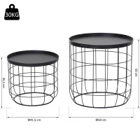Outsunny Set 2 Piese Masuta de Cafea din Metal Negru , Φ50x50cm & Φ41.5x35.5cm(m-3)