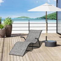 Outsunny Sezlong pentru Plaja Pliabil Ergonomic cu Unghi Fix de Exterior din Metal si Tesatura Plasa, 170x62x68cm, Gri(m-2)
